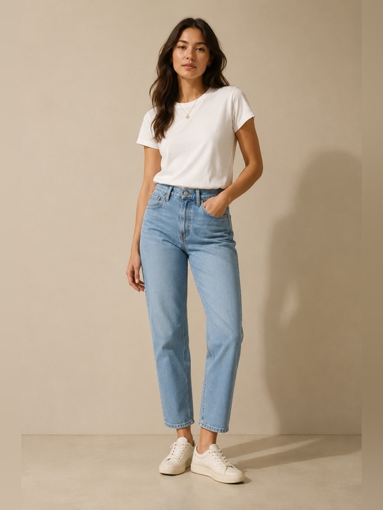 Everlane Denim - Everlane The Cheeky Jean Womens 27 Ankle Straight High Rise Light Wash Denim